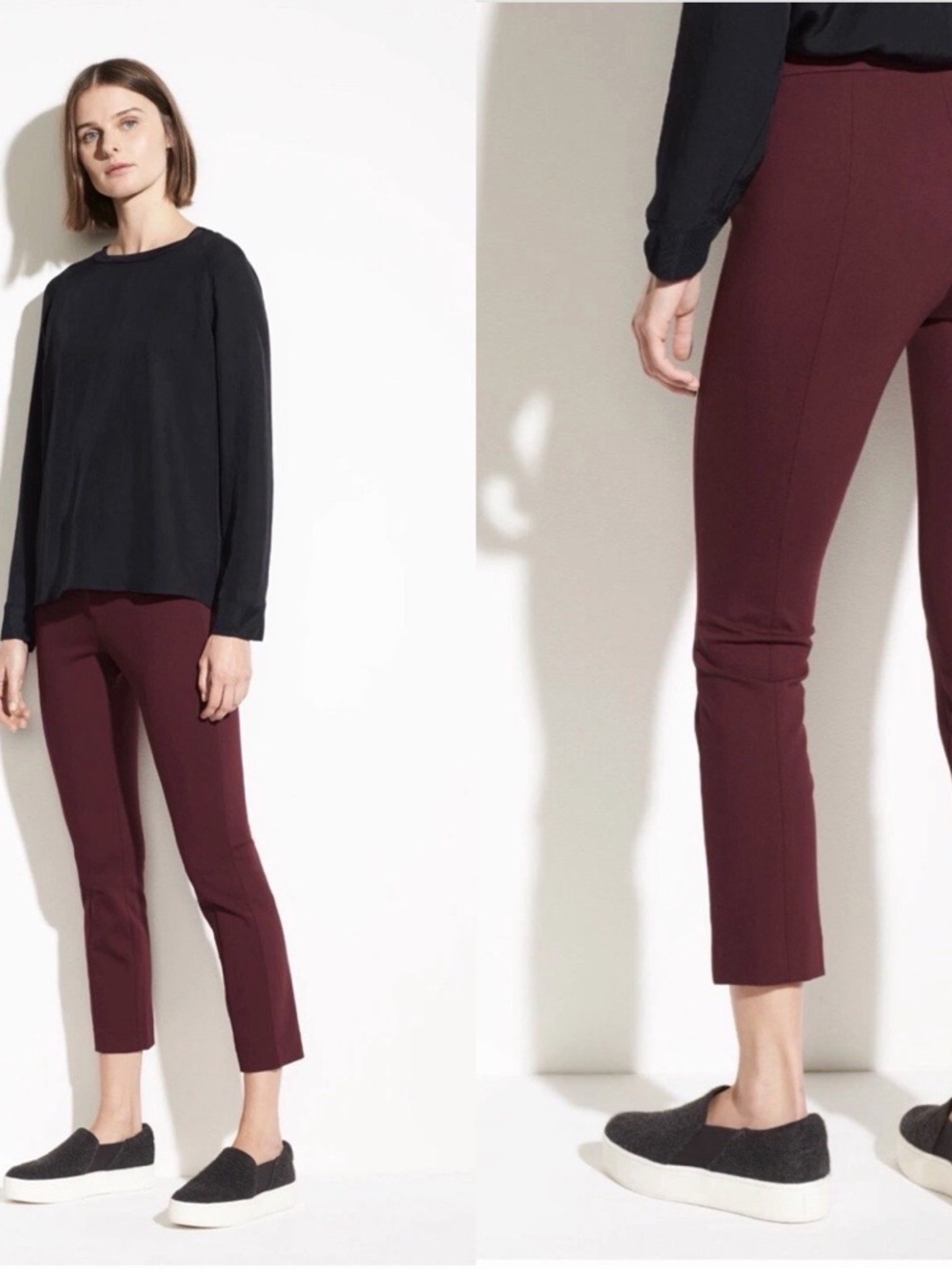 VINCE Tailored Mid Rise Ponte Cropped Stove Pie Burgundy Pants Sz 8